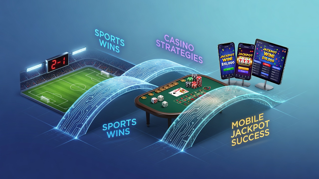 Close-up of mobile app displaying linked sports win balance converting into table game chips and jackpot tracker
