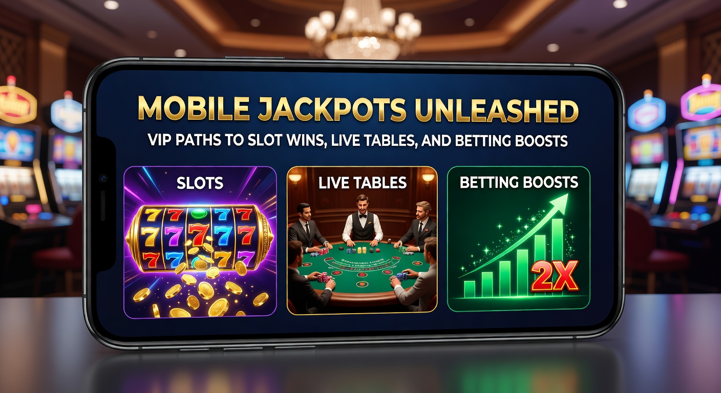 Close-up of a VIP mobile dashboard displaying live betting boosts, slot reels with jackpot meters, and table game streams