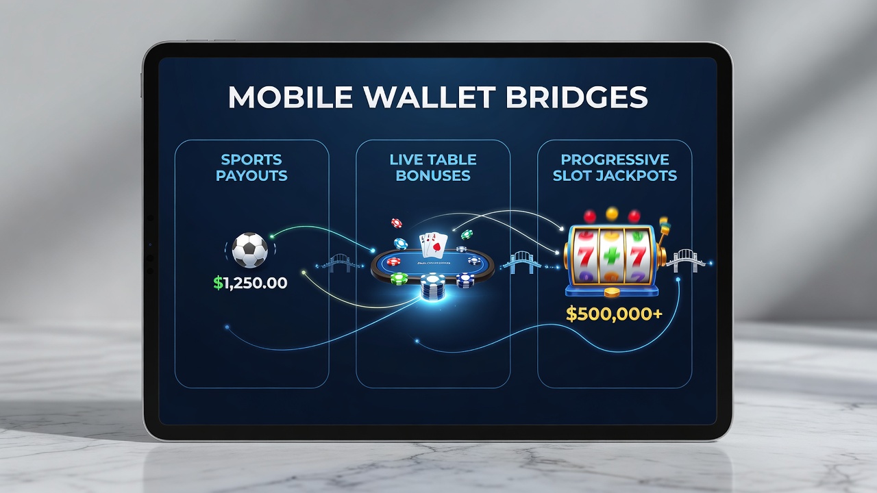 Progressive slot tier progression screen connected via mobile wallet from sports betting wins