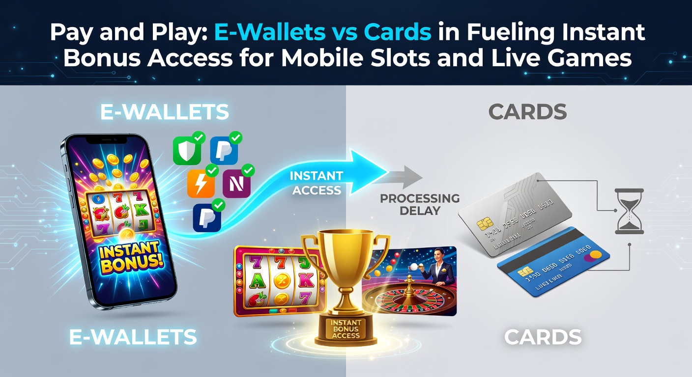 Split-screen comparison of e-wallet instant deposit on mobile slot versus card processing delay with hourglass icon