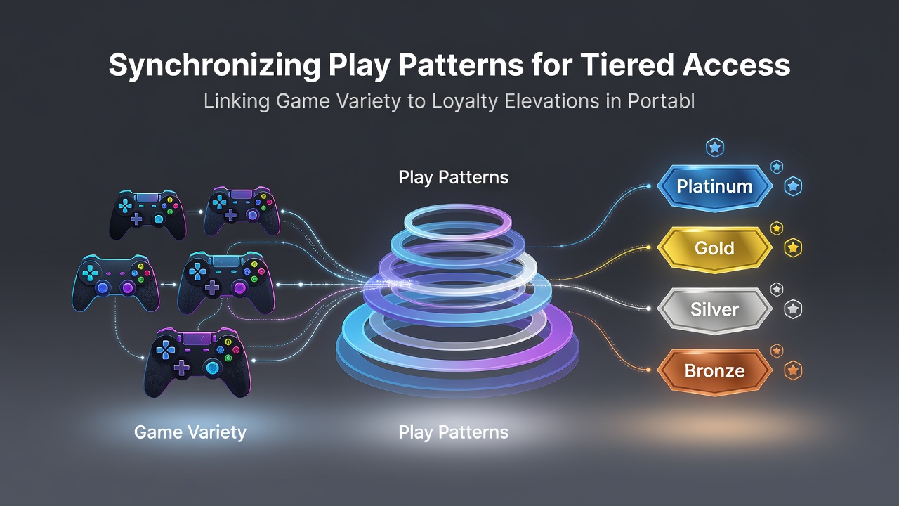 Loyalty tier progression chart on a portable device screen displaying game variety metrics and access levels
